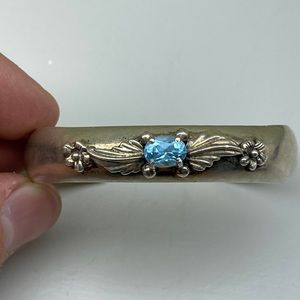 Vintage Sterling Silver Zuni Style Wide Band Cuff Bracelet With Blue Topaz